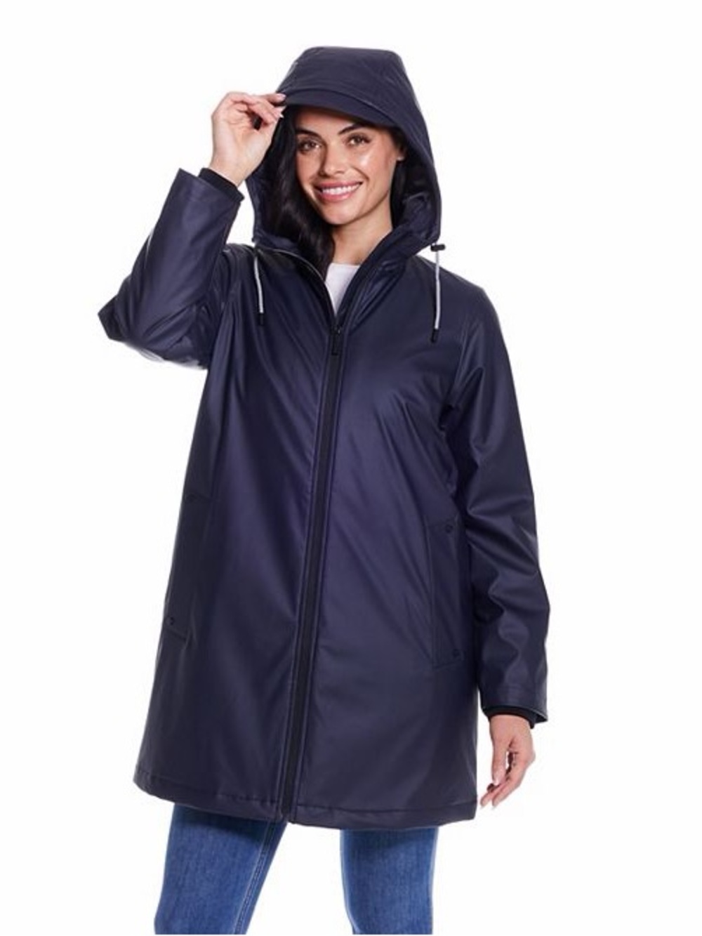 NWT Weathercast Navy Water-Resistant Quilted Hooded Rain Jacket Coat Size L